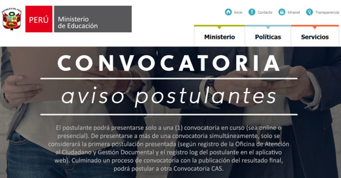 CONVOCATORIA CAS MINEDU – 204 plazas en sede administrativa