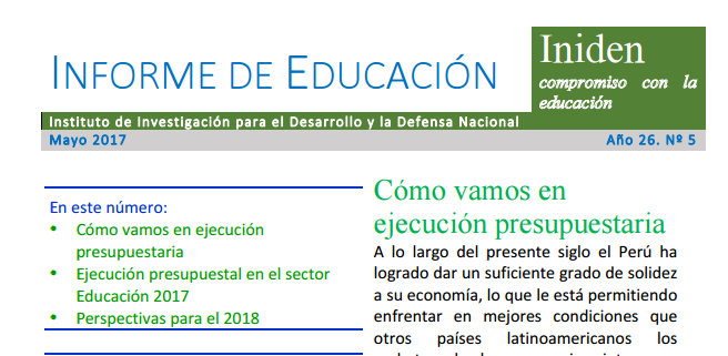 Nueva edición de Informe de Educación de INIDEN sobre ejecución presupuestal